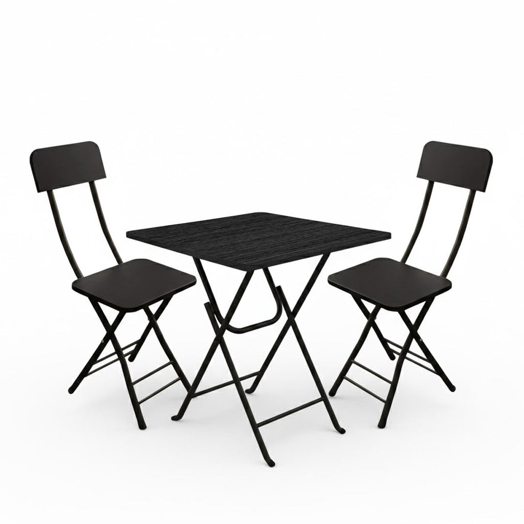 SOGA Home & Living Bundle – Black Folding Dining Table & 2 Foldable Chairs for Home Decor-0