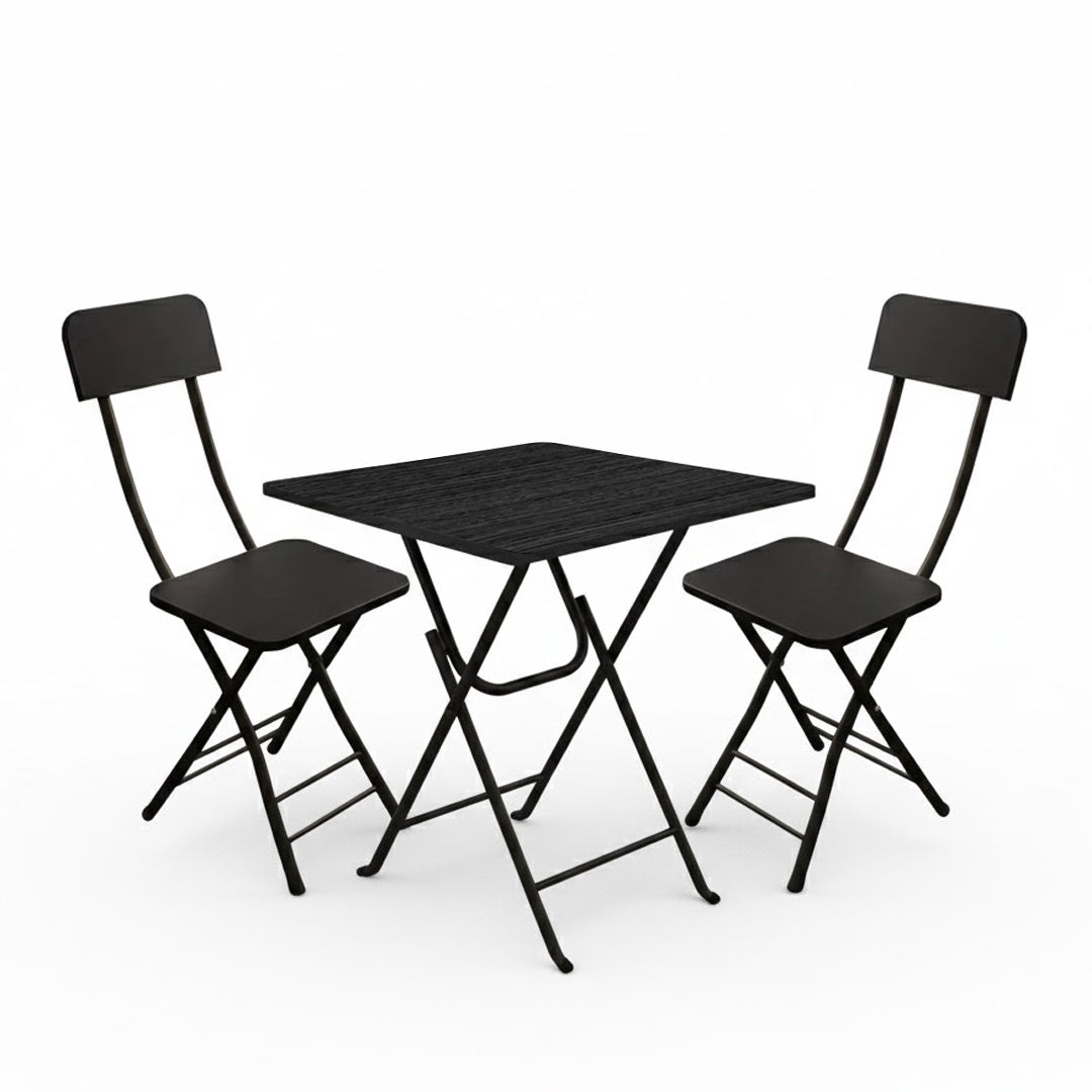 SOGA Home & Living Bundle – Black Folding Dining Table & 2 Foldable Chairs for Home Decor-0
