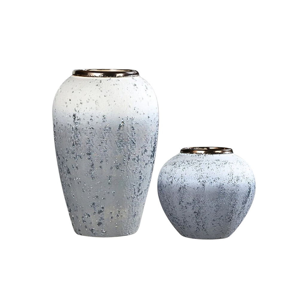 SOGA Home & Living Bundle – White & Grey Ceramic Flower Vases for Elegant Living Room Decor-0
