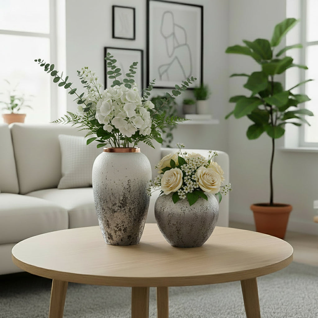 SOGA Home & Living Bundle – White & Grey Ceramic Flower Vases for Elegant Living Room Decor-1