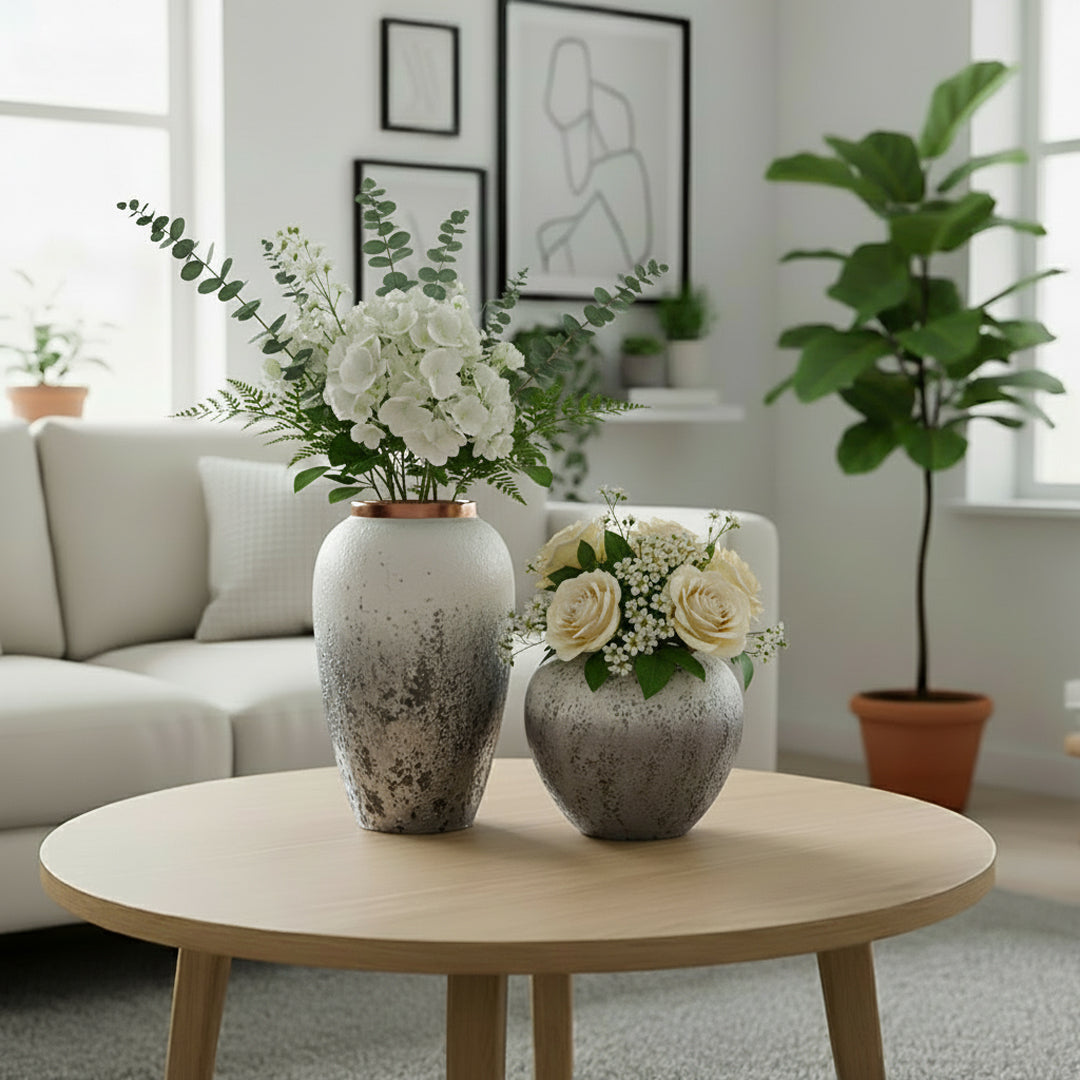 SOGA Home & Living Bundle – White & Grey Ceramic Flower Vases for Elegant Living Room Decor-1