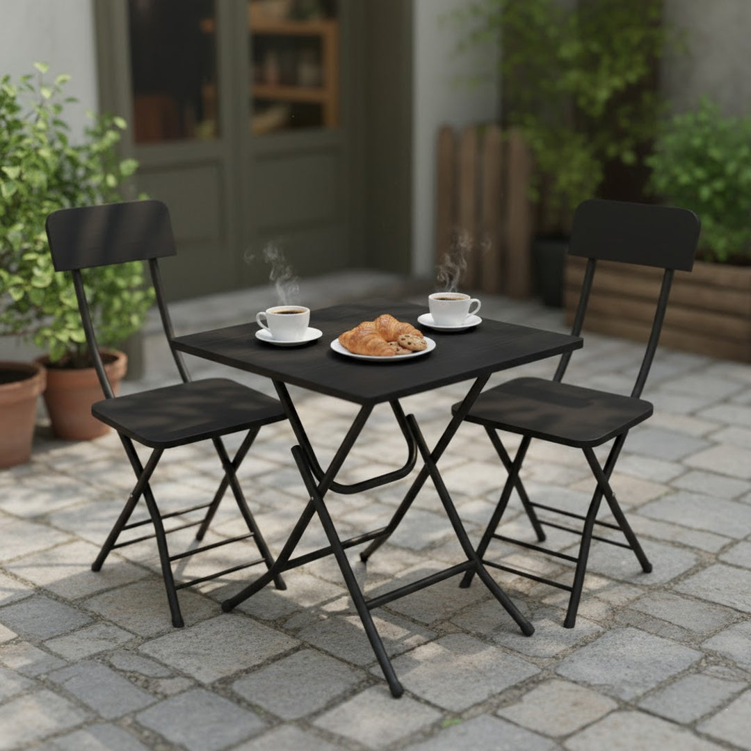 SOGA Home & Living Bundle – Black Folding Dining Table & 2 Foldable Chairs for Home Decor-1