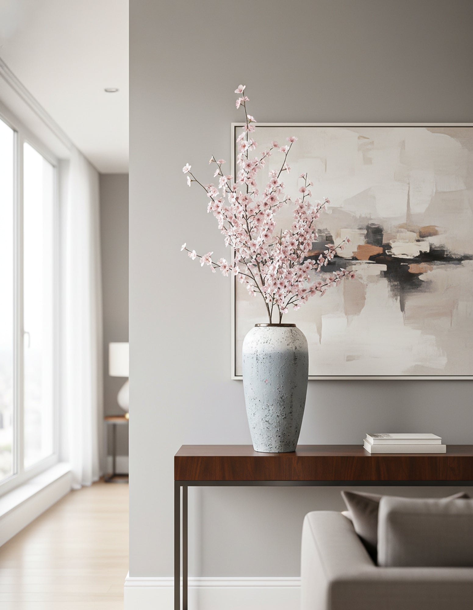SOGA 35x17cm White and Grey Large Ceramic Flower Vase Elegant Living Room Home Decor-1