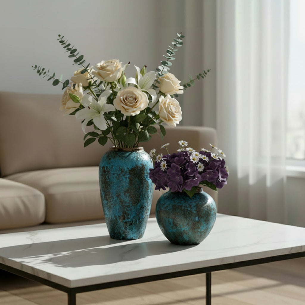 SOGA Home & Living Bundle – Light Blue Ceramic Flower Vases for Elegant Living Room Decor-1
