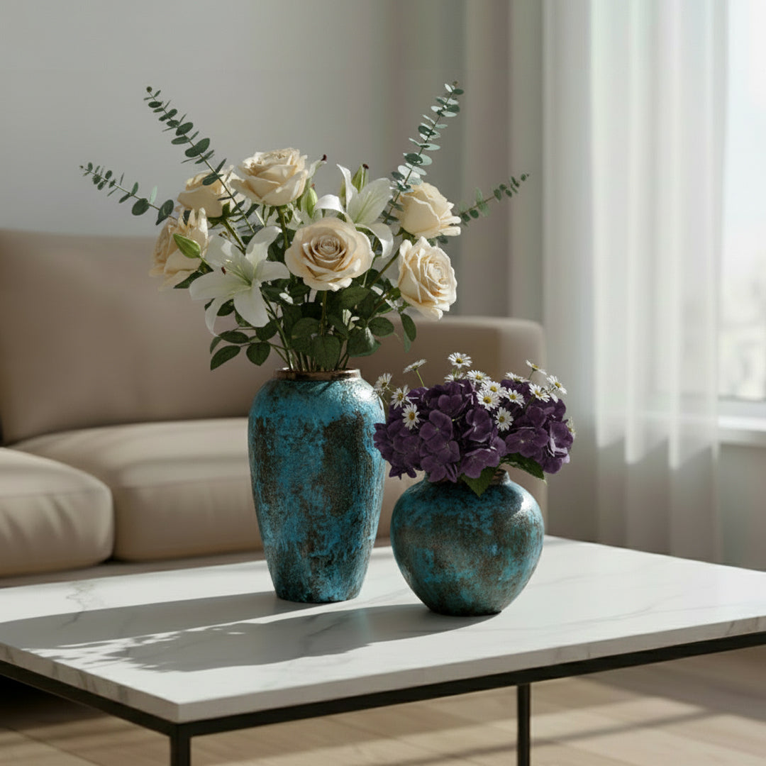 SOGA Home & Living Bundle – Light Blue Ceramic Flower Vases for Elegant Living Room Decor-1