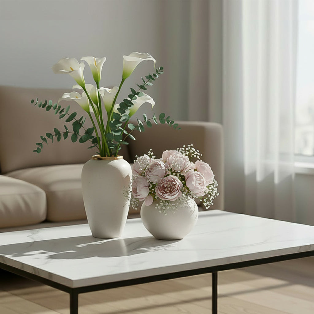 SOGA Home & Living Bundle – Plain White Ceramic Flower Vases for Elegant Living Room Decor-1