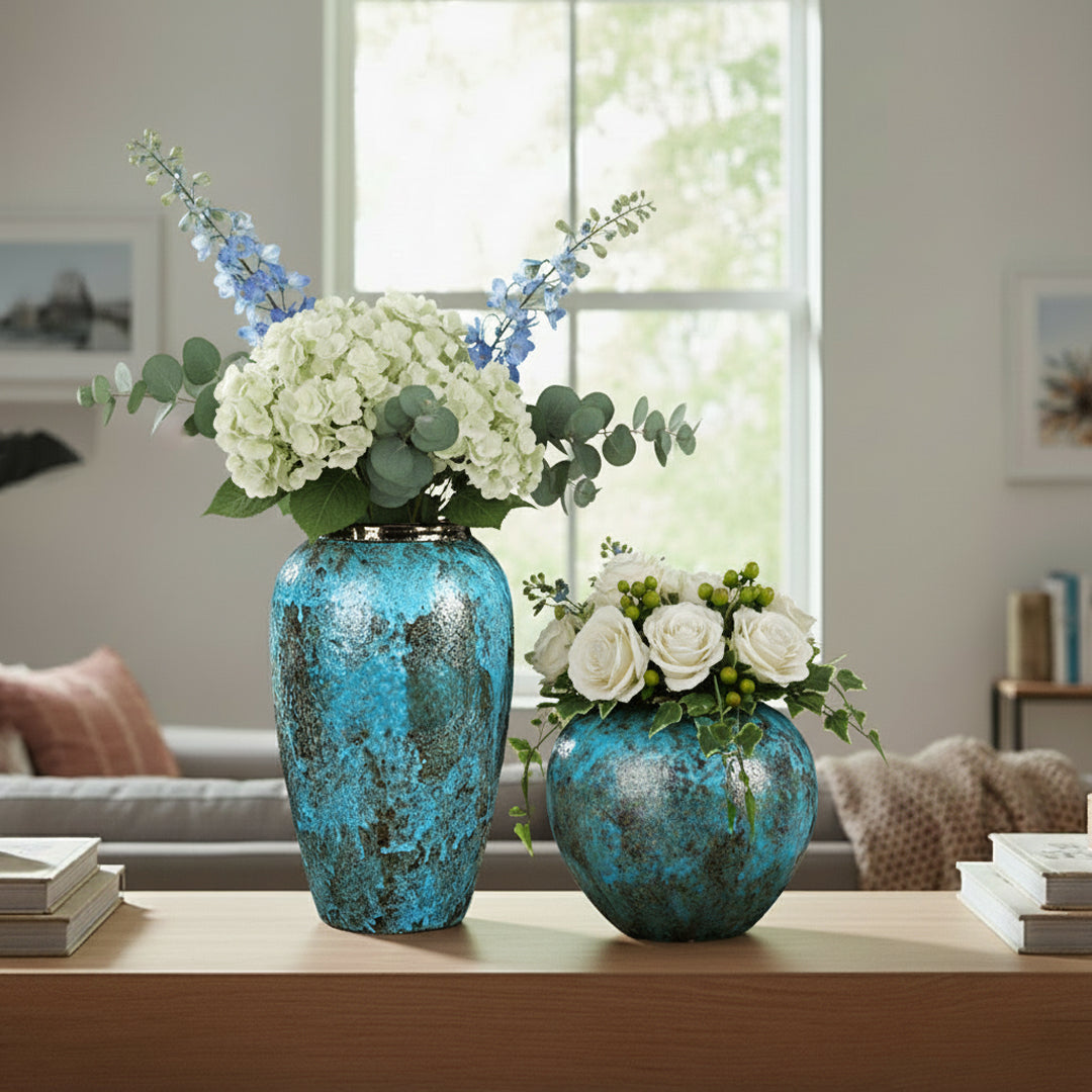 SOGA Home & Living Bundle – Light Blue Ceramic Flower Vases for Elegant Living Room Decor-2