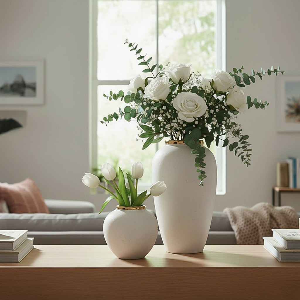 SOGA Home & Living Bundle – Plain White Ceramic Flower Vases for Elegant Living Room Decor-2