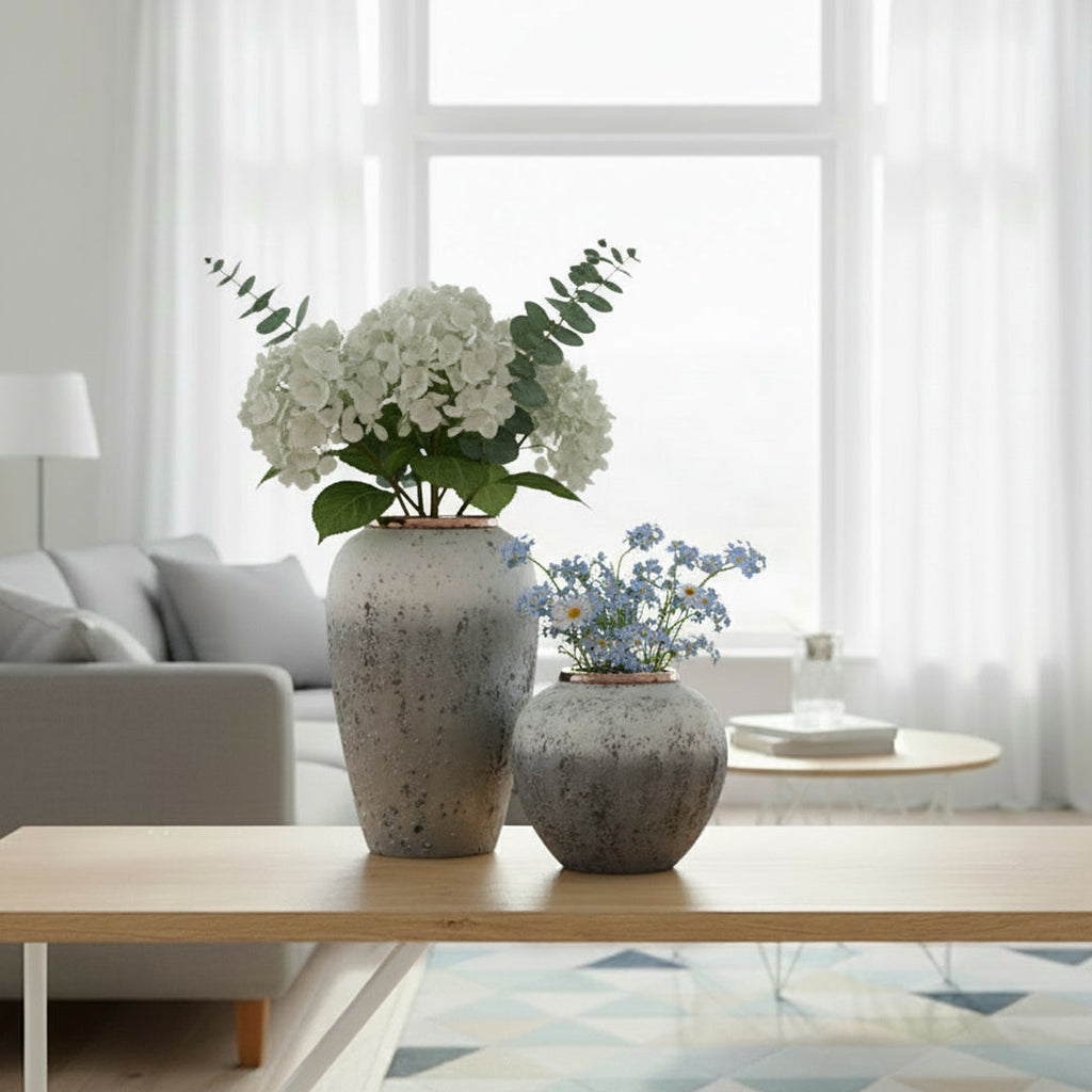 SOGA Home & Living Bundle – White & Grey Ceramic Flower Vases for Elegant Living Room Decor-2