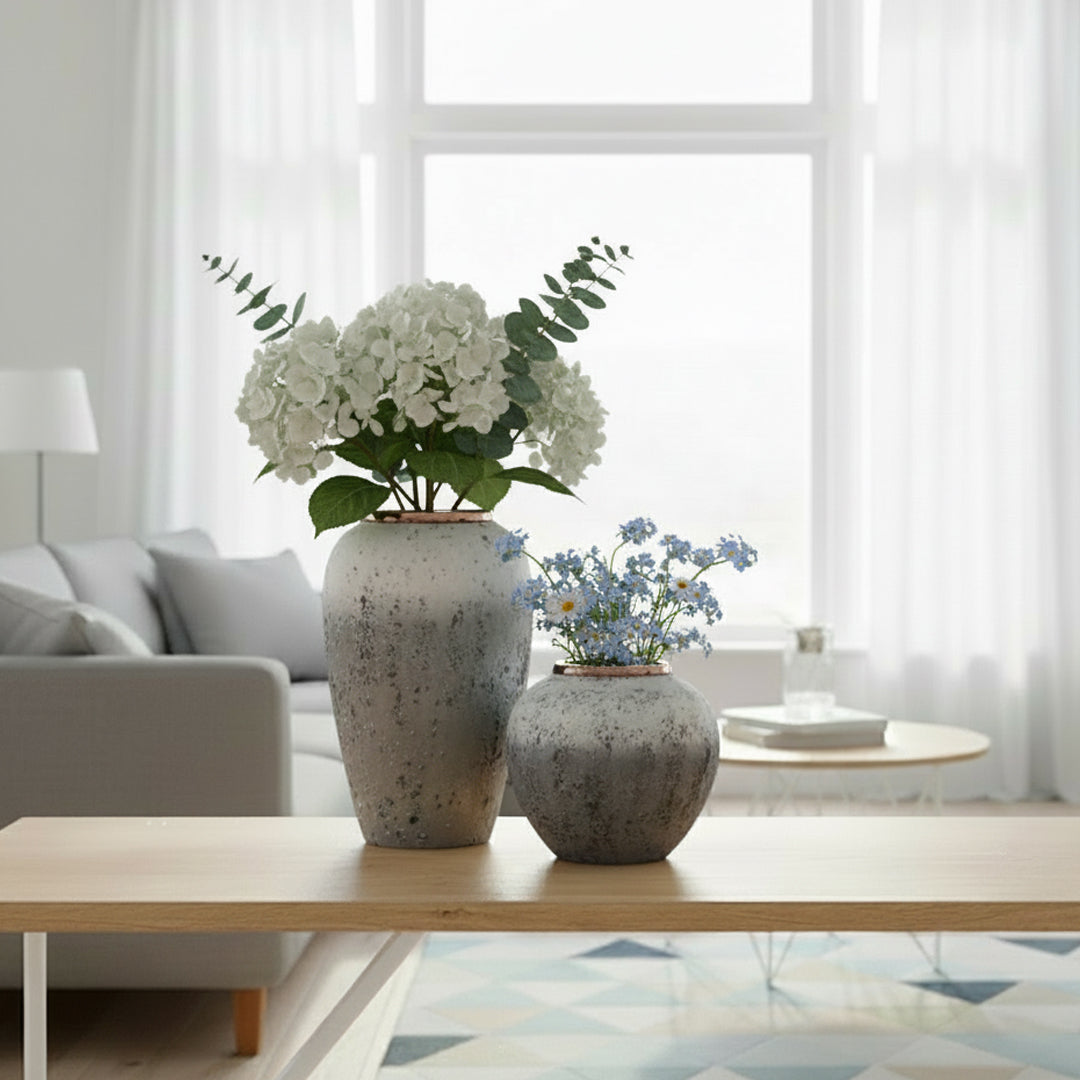 SOGA Home & Living Bundle – White & Grey Ceramic Flower Vases for Elegant Living Room Decor-2