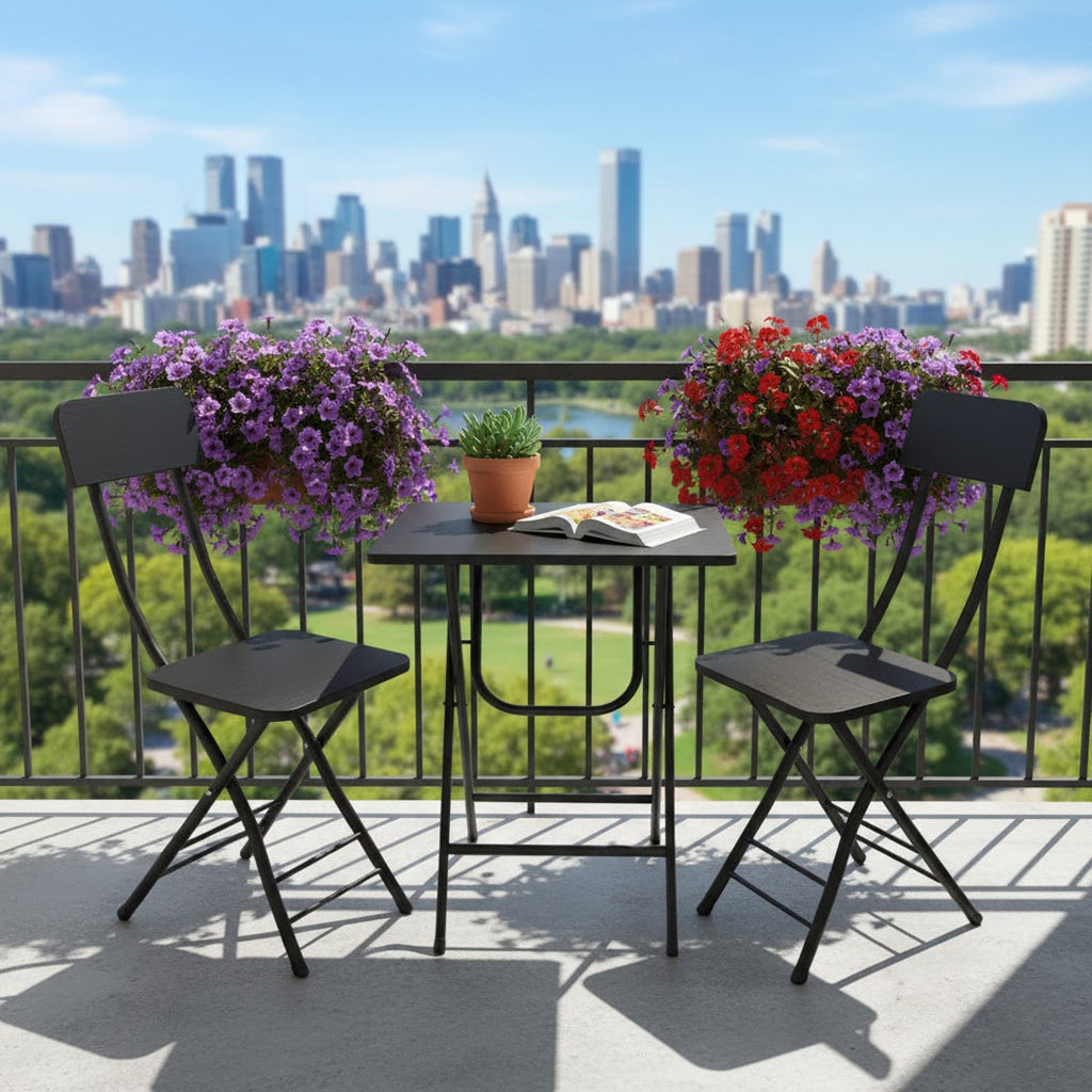 SOGA Home & Living Bundle – Black Folding Dining Table & 2 Foldable Chairs for Home Decor-2