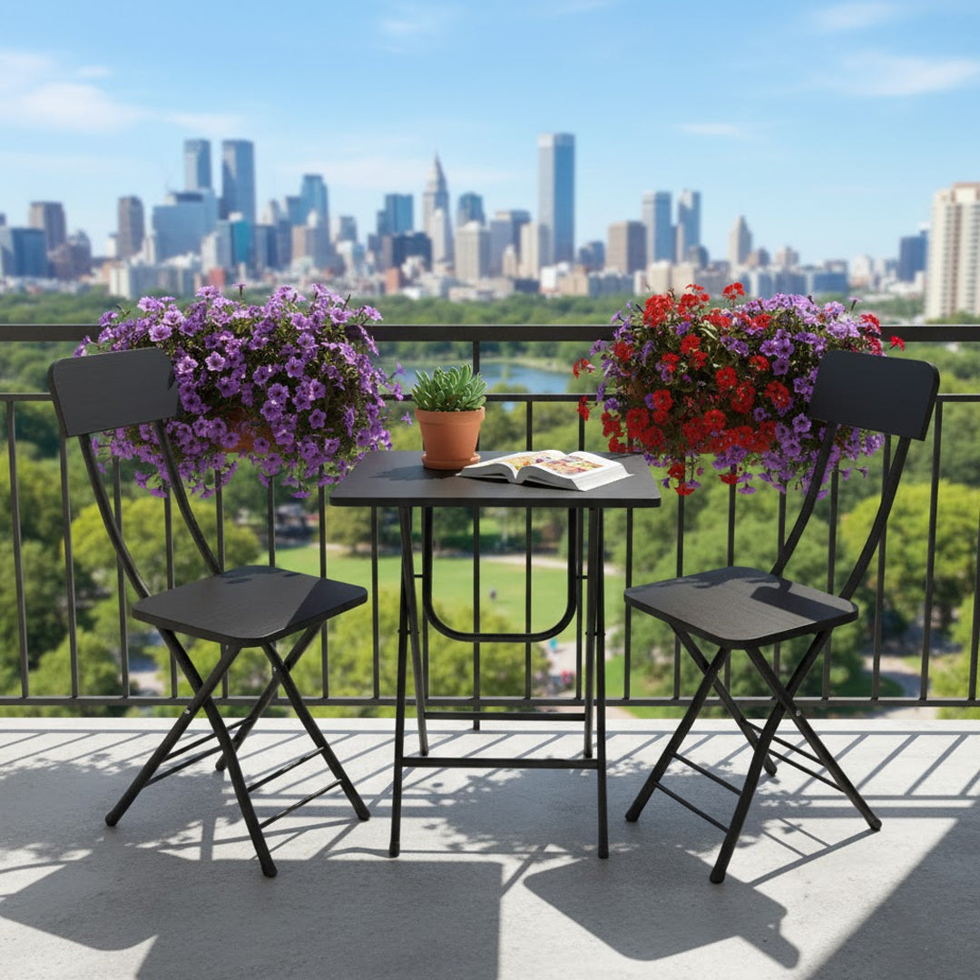 SOGA Home & Living Bundle – Black Folding Dining Table & 2 Foldable Chairs for Home Decor-2