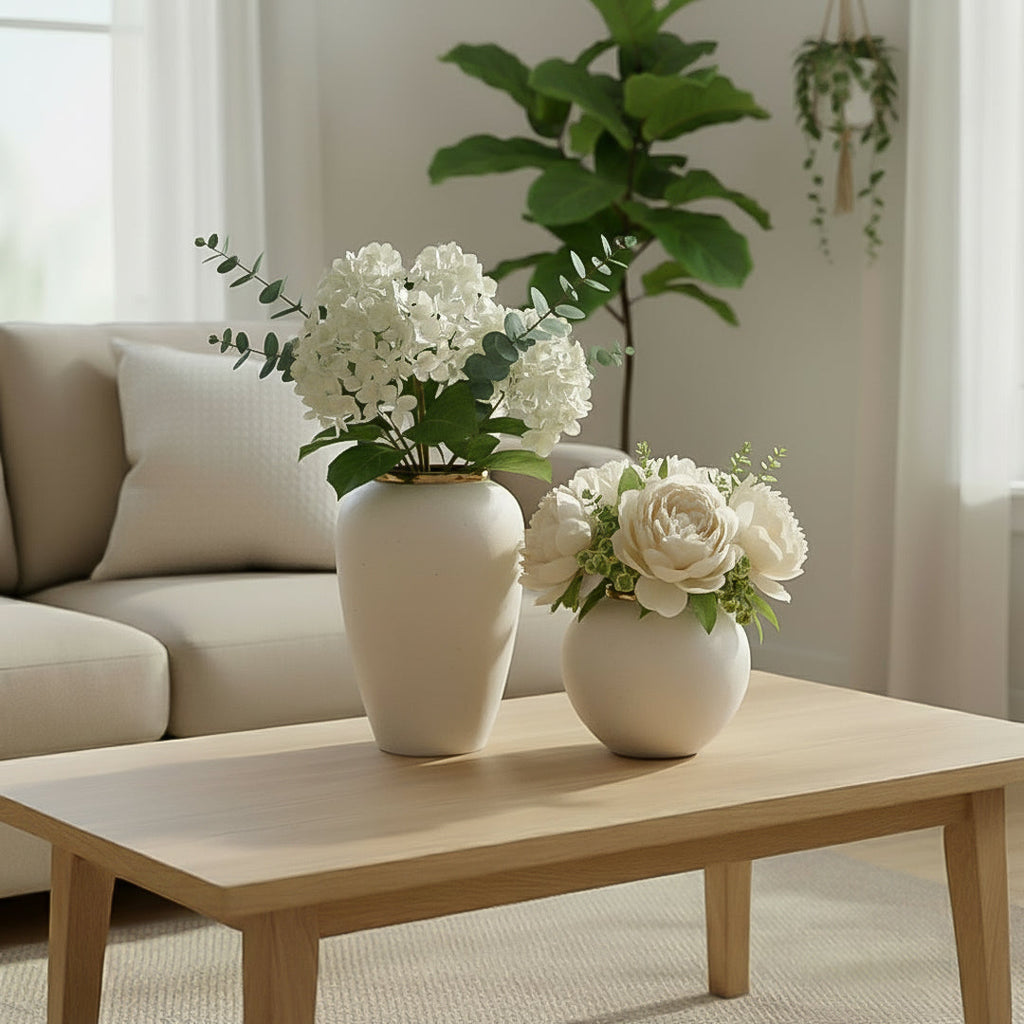 SOGA Home & Living Bundle – Plain White Ceramic Flower Vases for Elegant Living Room Decor-3