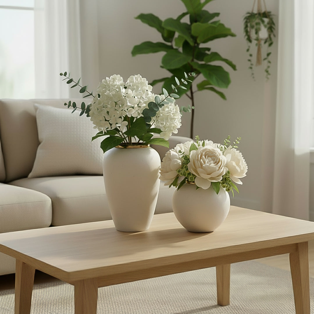 SOGA Home & Living Bundle – Plain White Ceramic Flower Vases for Elegant Living Room Decor-3