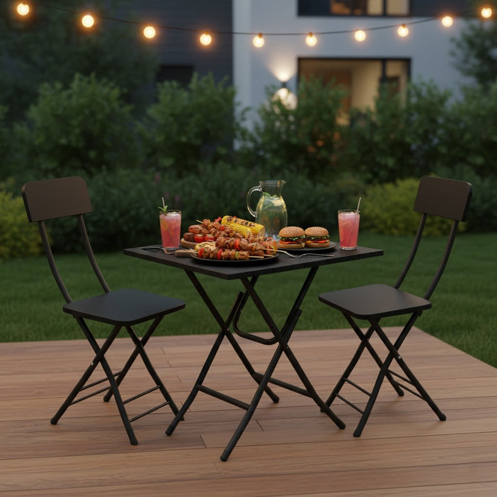 SOGA Home & Living Bundle – Black Folding Dining Table & 2 Foldable Chairs for Home Decor-3