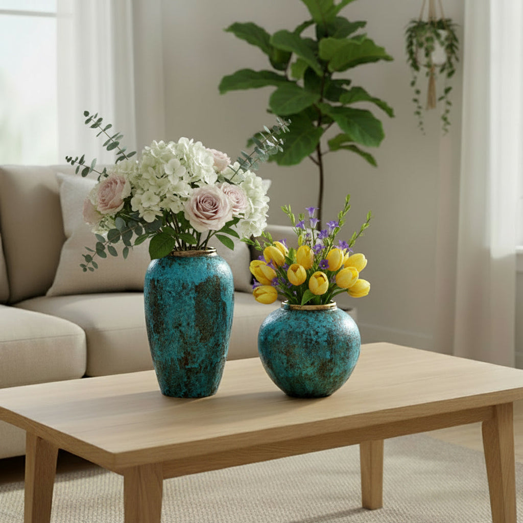 SOGA Home & Living Bundle – Light Blue Ceramic Flower Vases for Elegant Living Room Decor-3