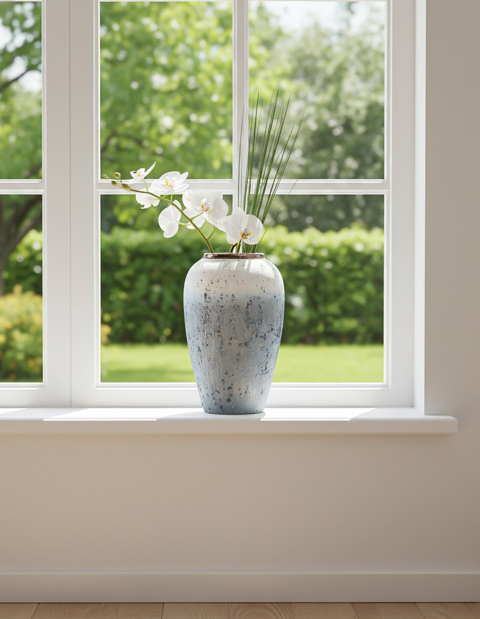 SOGA 30x19cm White and Grey Medium Ceramic Flower Vase Elegant Living Room Home Decor-4