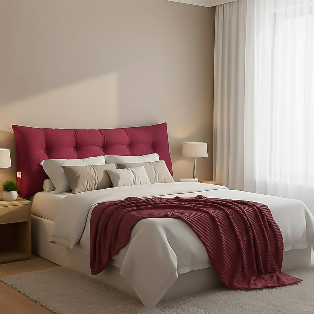 SOGA Home & Living Bundle – Rose Red Triangular Wedge Pillow & Burgundy Striped Flannel Throw