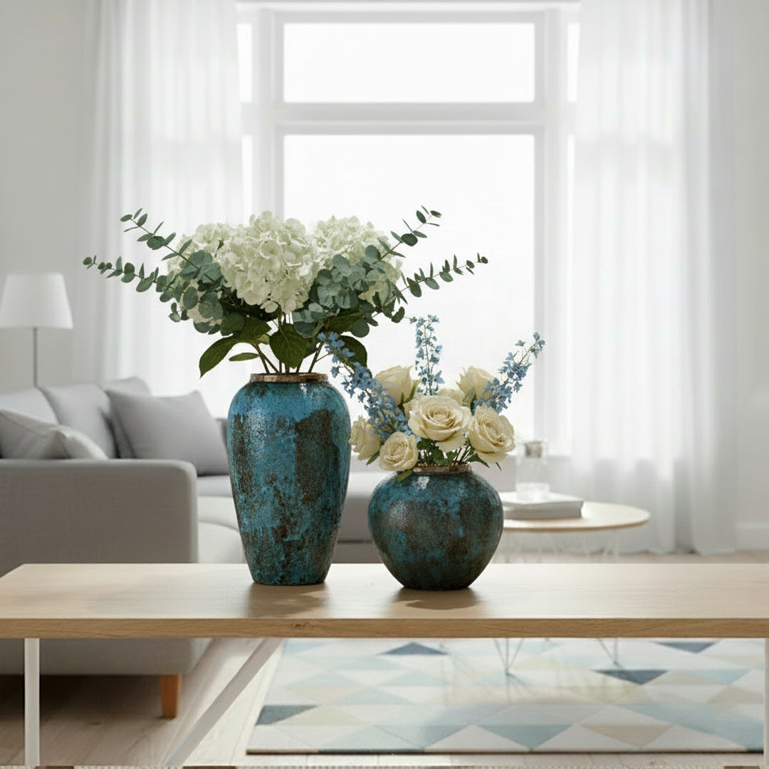 SOGA Home & Living Bundle – Light Blue Ceramic Flower Vases for Elegant Living Room Decor-4