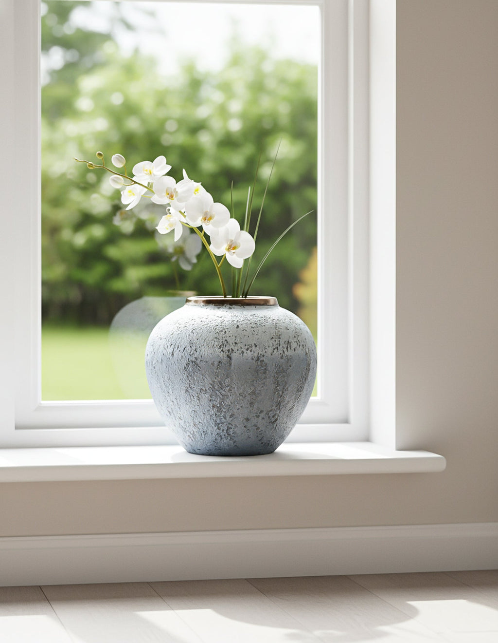 SOGA 21x22cm White and Grey Small Ceramic Flower Vase Elegant Living Room Home Decor-4