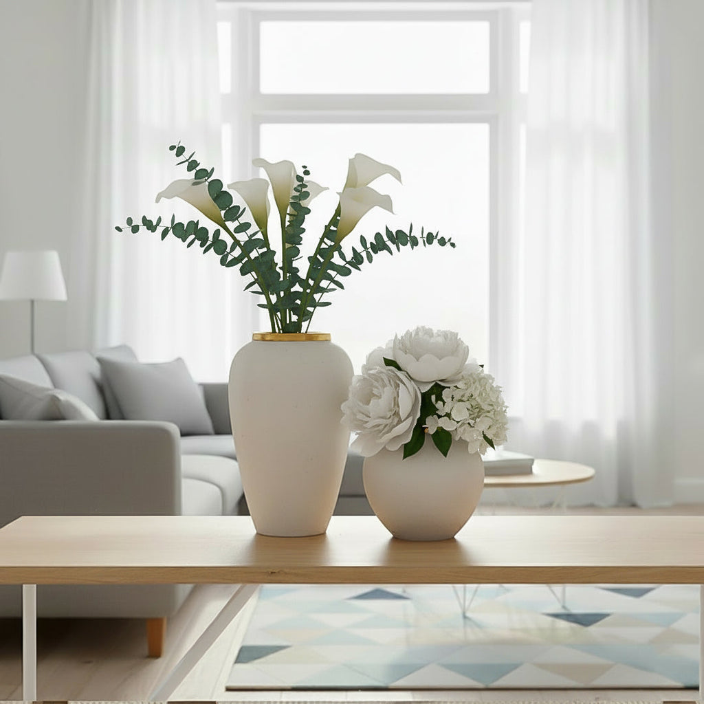 SOGA Home & Living Bundle – Plain White Ceramic Flower Vases for Elegant Living Room Decor-4