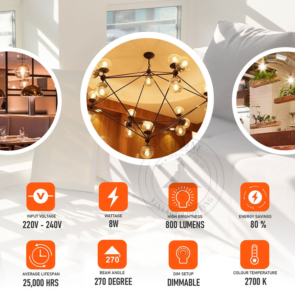 10 Pack G95 E27 8W LED Globe Vintage LED Retro Light Bulbs~4159
