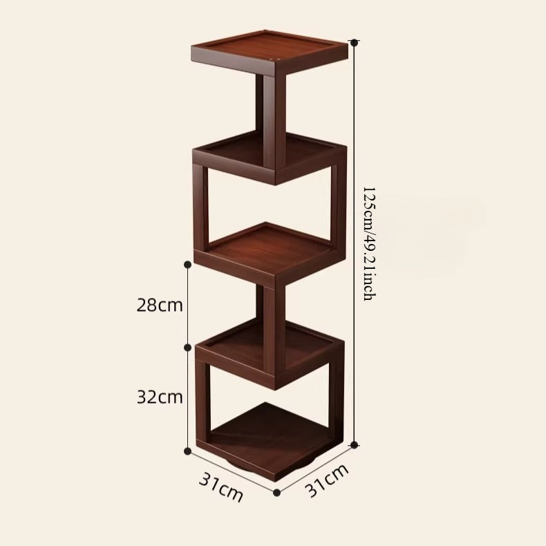 Mid-Century Style 4-Tier Revolving Bookshelf – 360° Rotating Corner Shelf