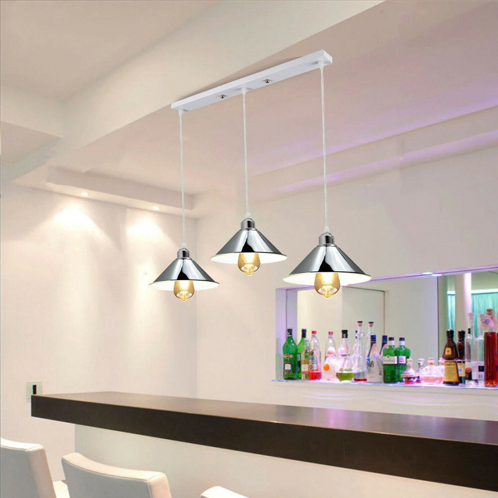 Modern Industrial Chrome 3 Way Ceiling Pendant Light Metal Cone Shape Shade Indoor Hanging Light~1183