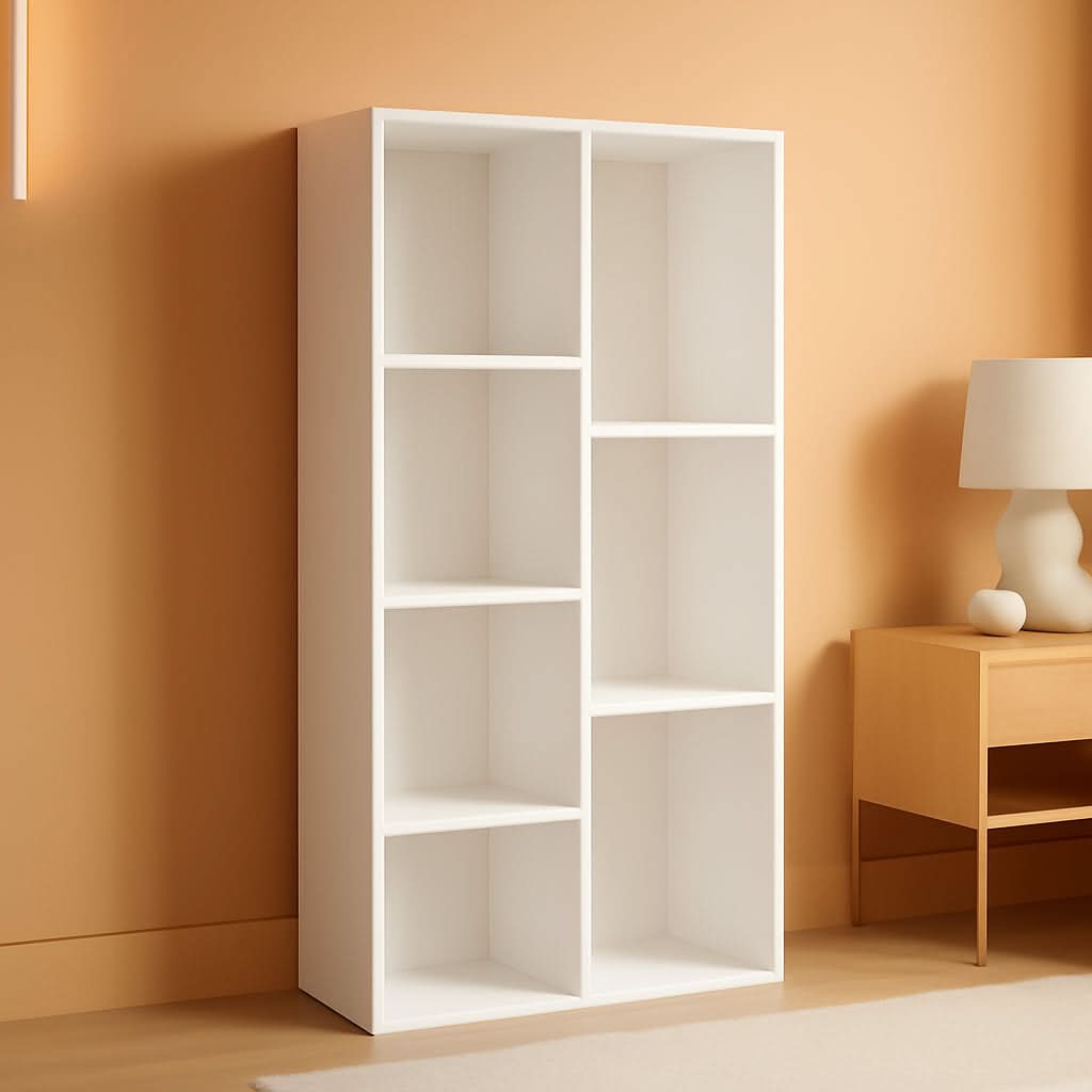 White 7 Compartment Bookcase Shelving Unit For Living Room And Home Office-0