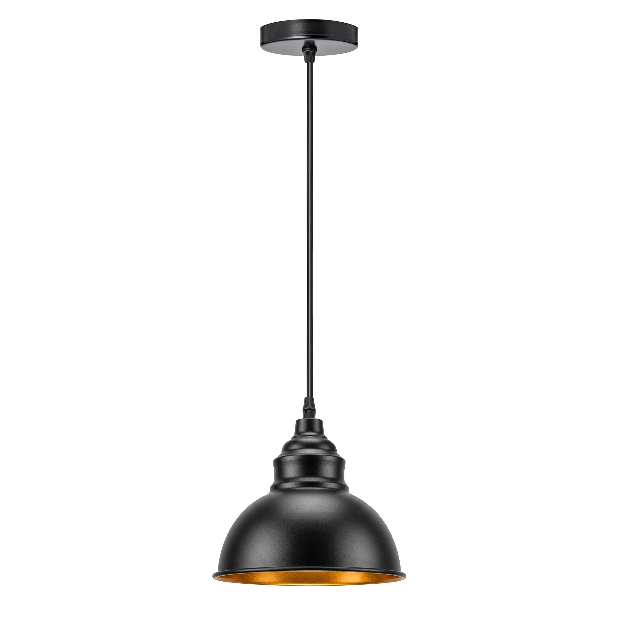 Industrial Black Pendant Light E27 Gold Inner Shade ~6789