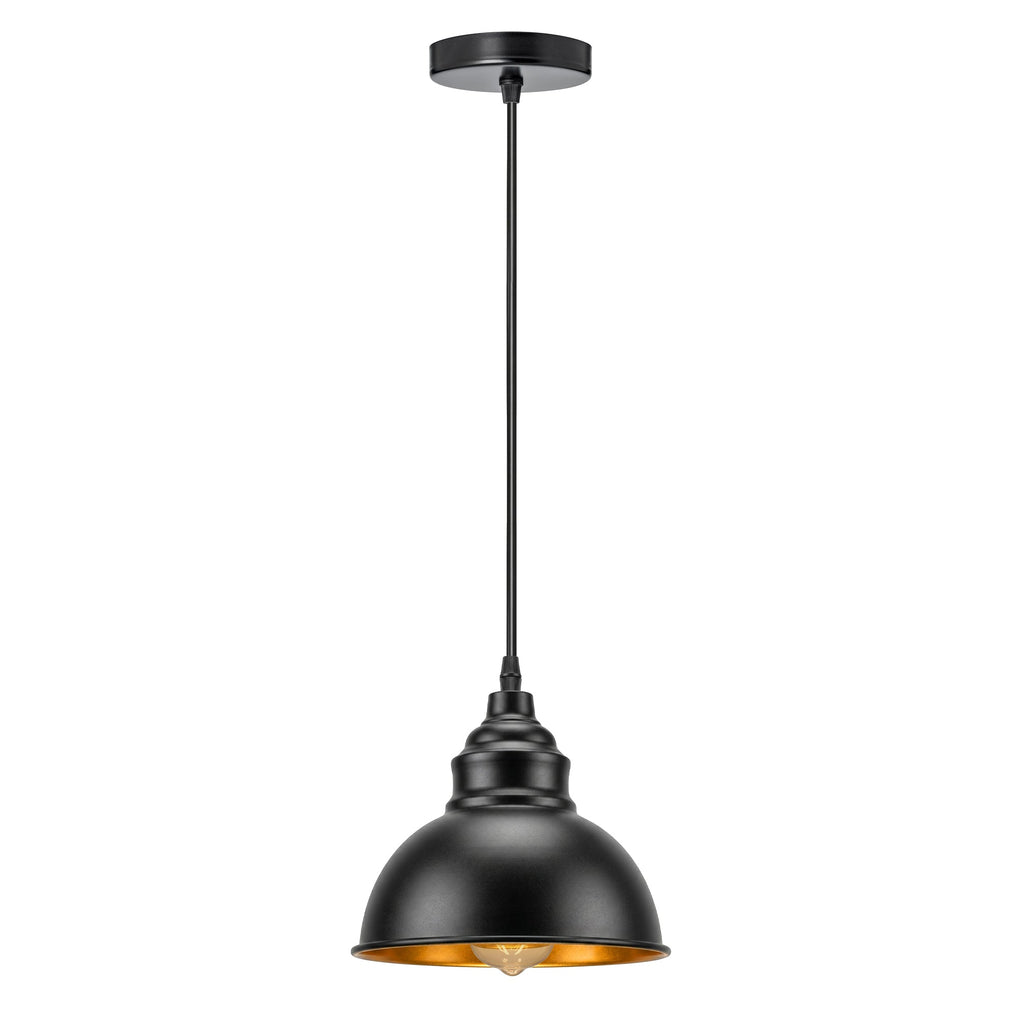 Industrial Black Pendant Light E27 Gold Inner Shade ~6789