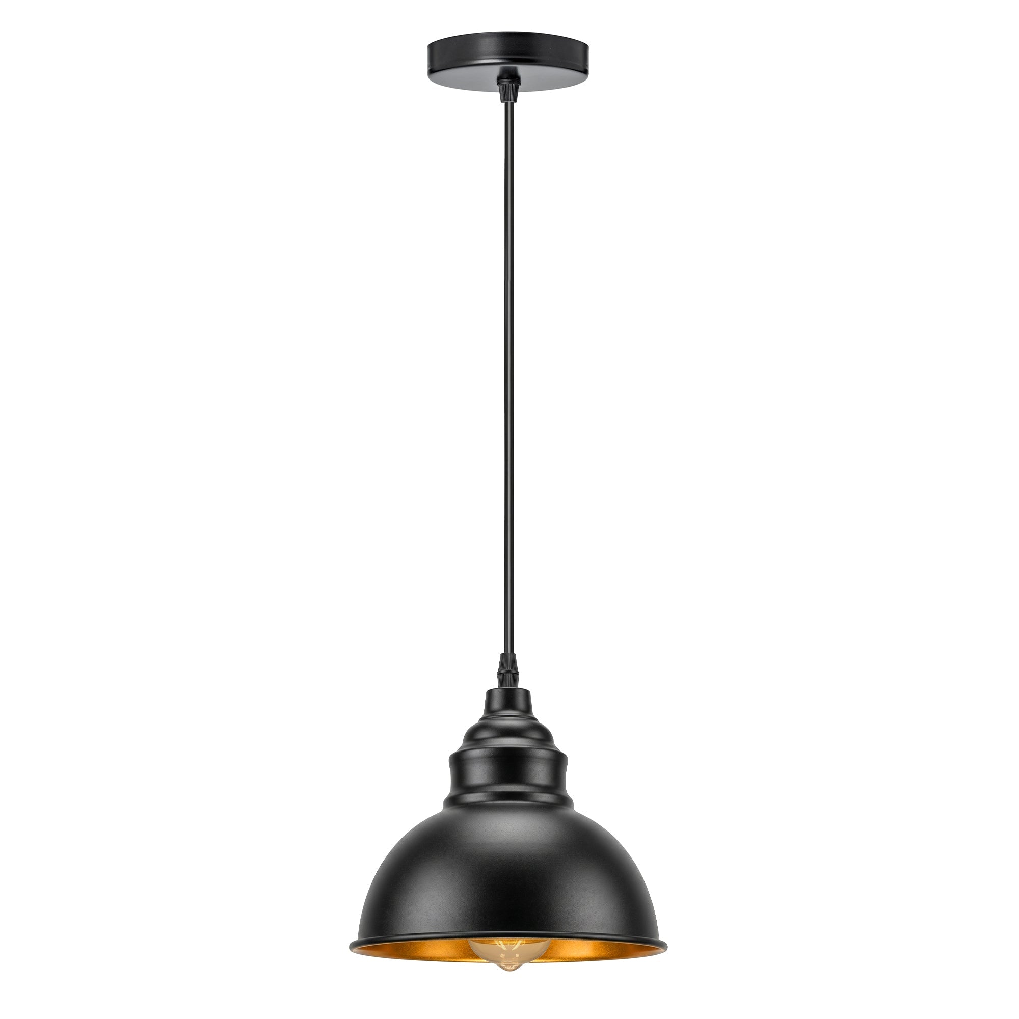 Industrial Black Pendant Light E27 Gold Inner Shade ~6789
