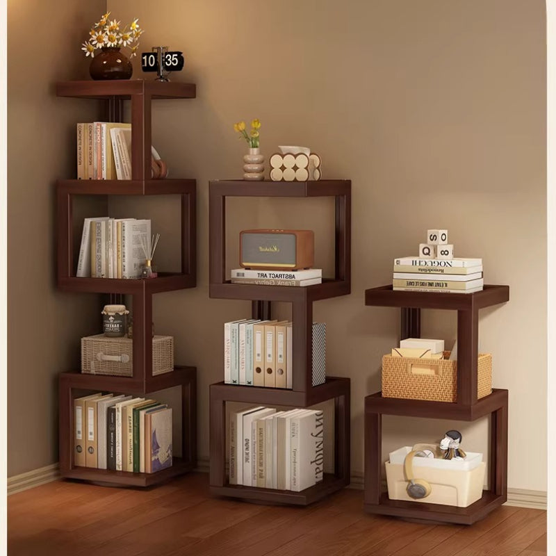 Mid-Century Style 4-Tier Revolving Bookshelf – 360° Rotating Corner Shelf