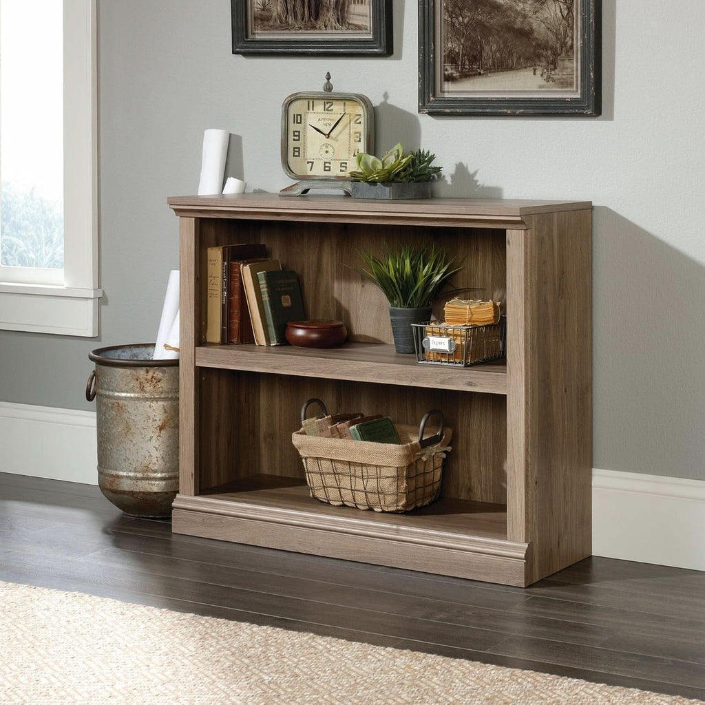 Two Tier Wooden Bookcase Salt Oak Multipurpose Bookshelf For Home Office And Living Room-1