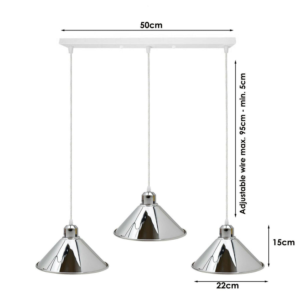 Modern Industrial Chrome 3 Way Ceiling Pendant Light Metal Cone Shape Shade Indoor Hanging Light~1183
