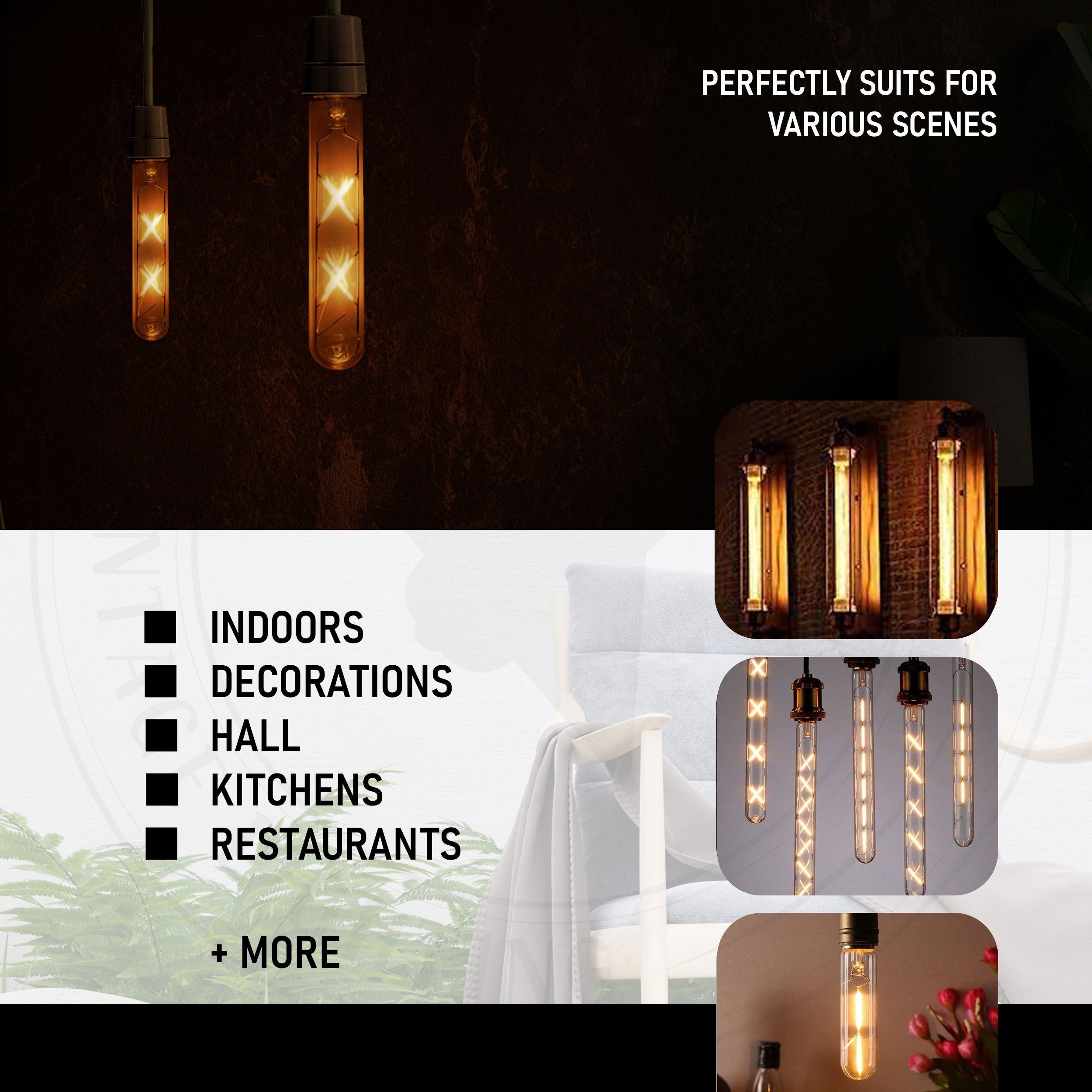 LED T185 4W B22/E27 Tubular Filament Warm White Dimmable Bulbs~5612