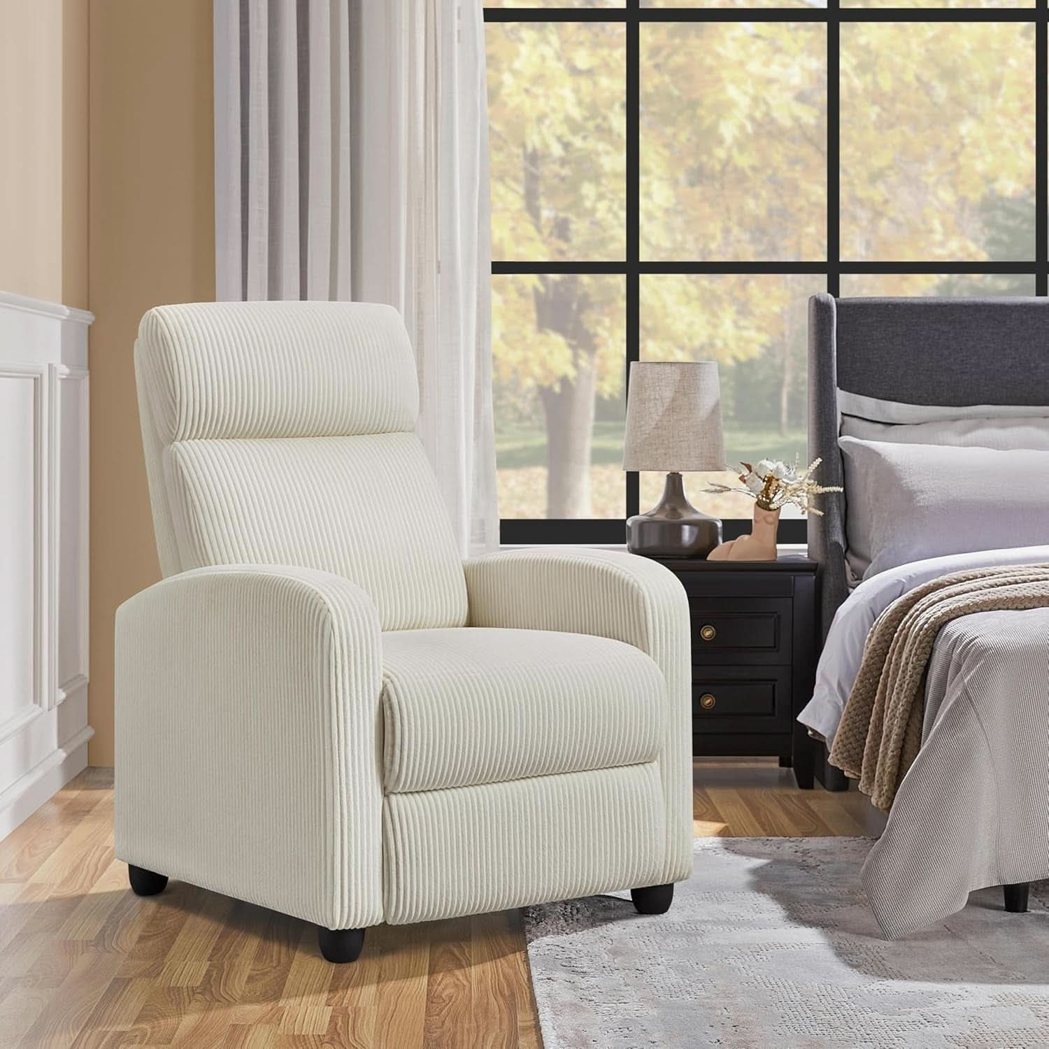 Beige Corduroy Recliner Chair Adjustable For Living Room Home Theater-1