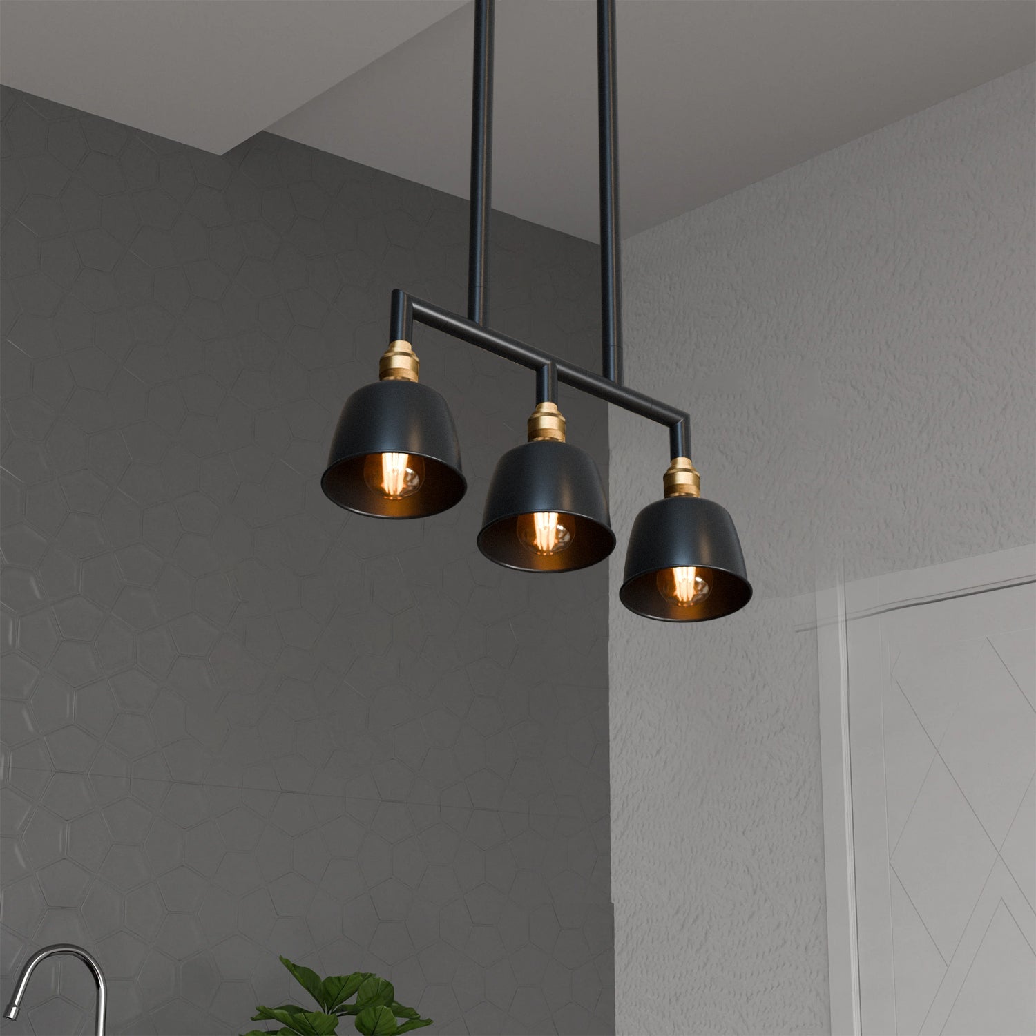3-Way Industrial Pipe Ceiling Pendant Lights Fitting Metal Indoor Lamp ~5638