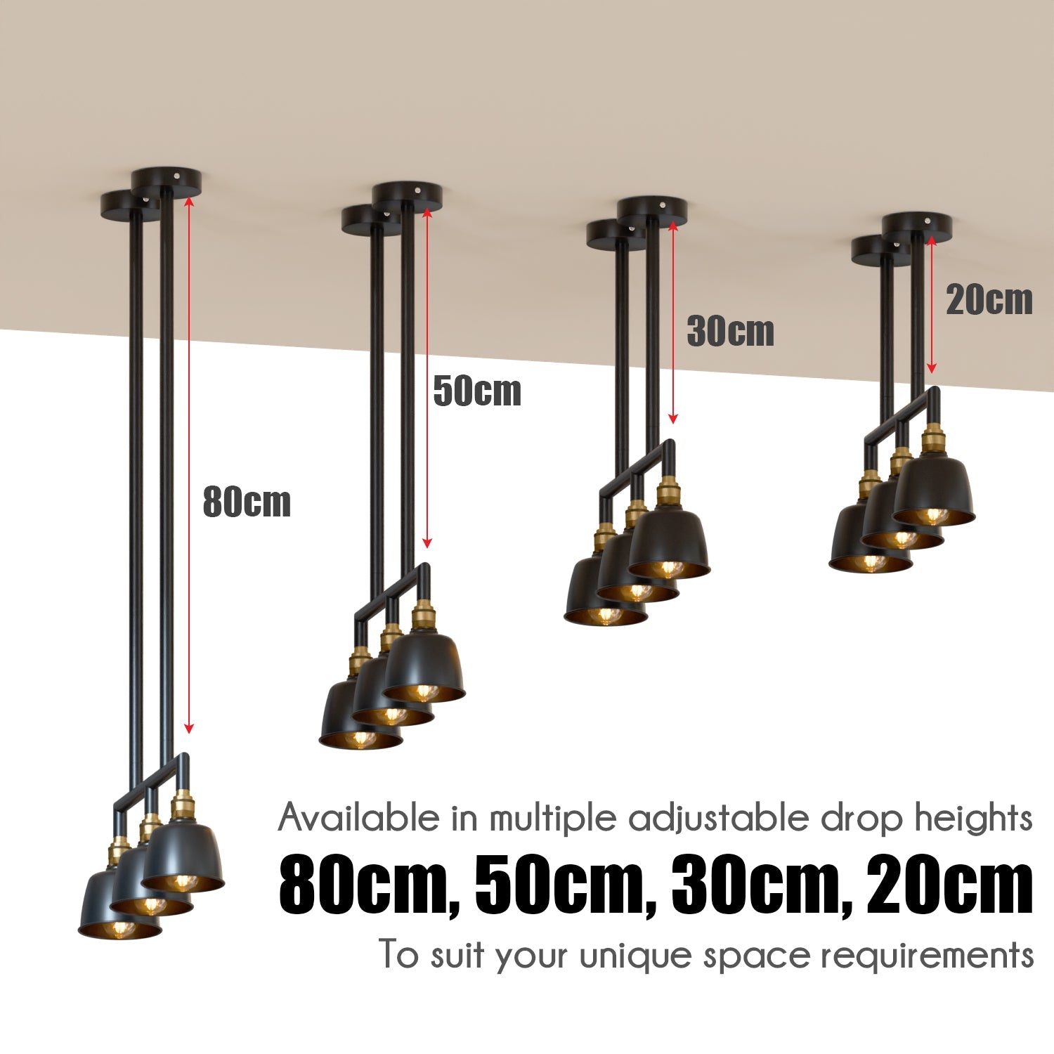 3-Way Industrial Pipe Ceiling Pendant Lights Fitting Metal Indoor Lamp ~5638