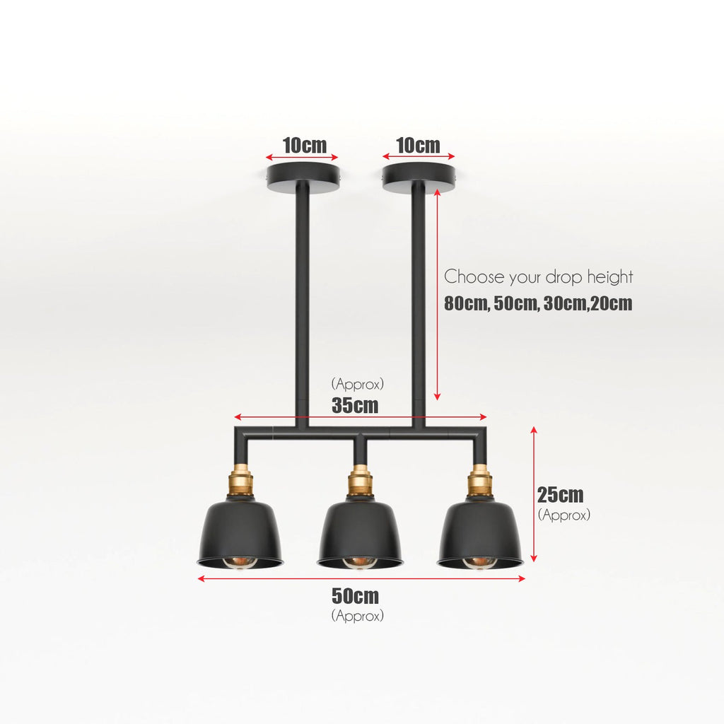 3-Way Industrial Pipe Ceiling Pendant Lights Fitting Metal Indoor Lamp ~5638