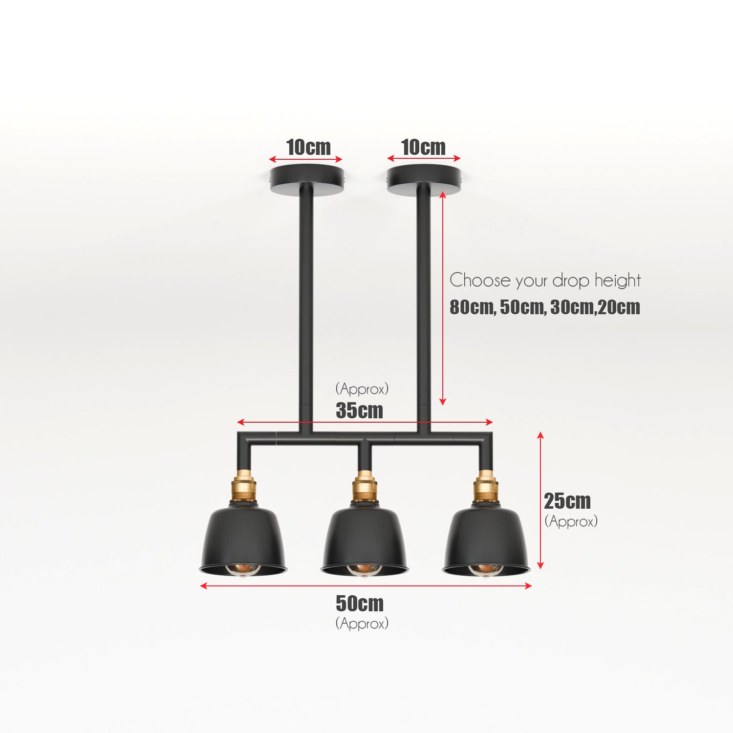 3-Way Industrial Pipe Ceiling Pendant Lights Fitting Metal Indoor Lamp ~5638