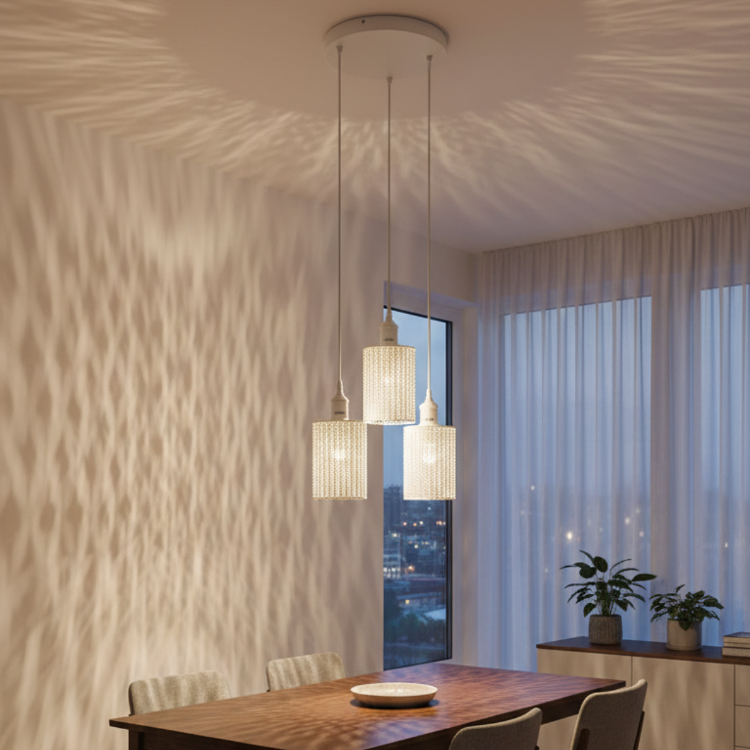 Industrial Vintage Retro 3 way Round White ceiling Pendant Cage~3984