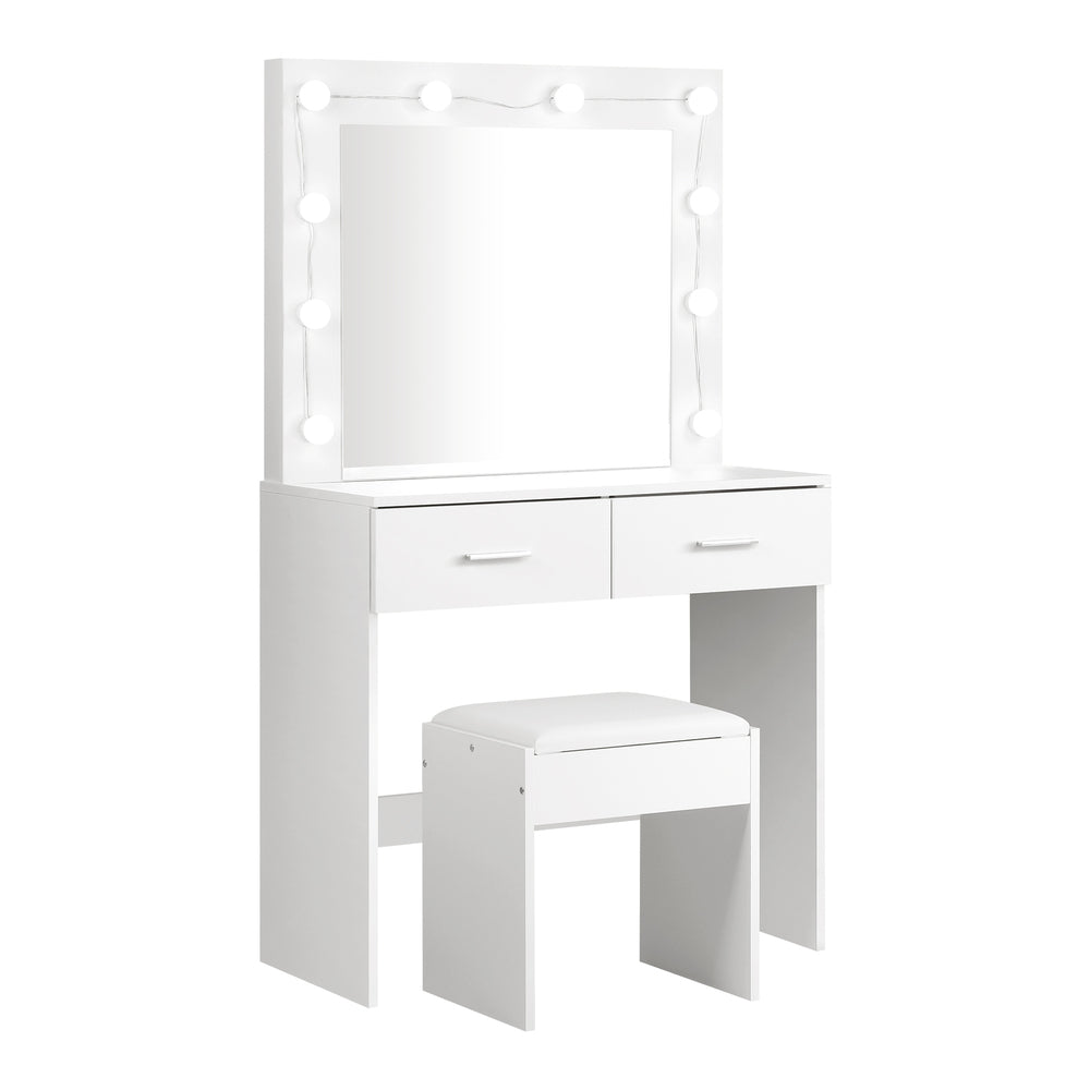 NNEED Dressing Table Stool Set Makeup Mirror 10 LED Bulbs White