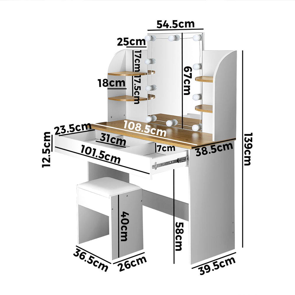 NNEED Dressing Table Stool Set Makeup Mirror 10 LED Bulbs