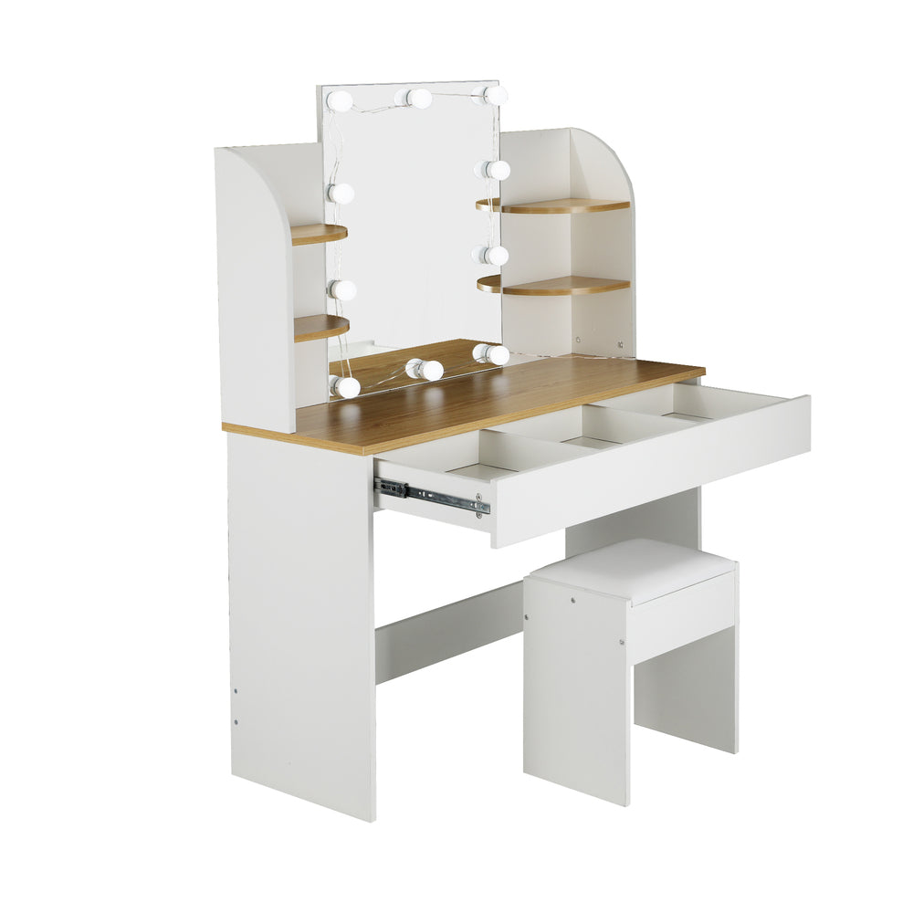 NNEED Dressing Table Stool Set Makeup Mirror 10 LED Bulbs