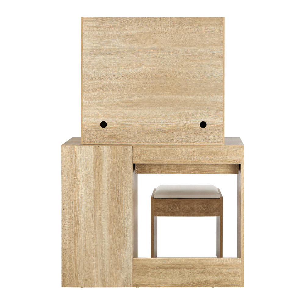 NNEED Dressing Table Stool Set 12 LED Bulbs Mirror Wooden&White