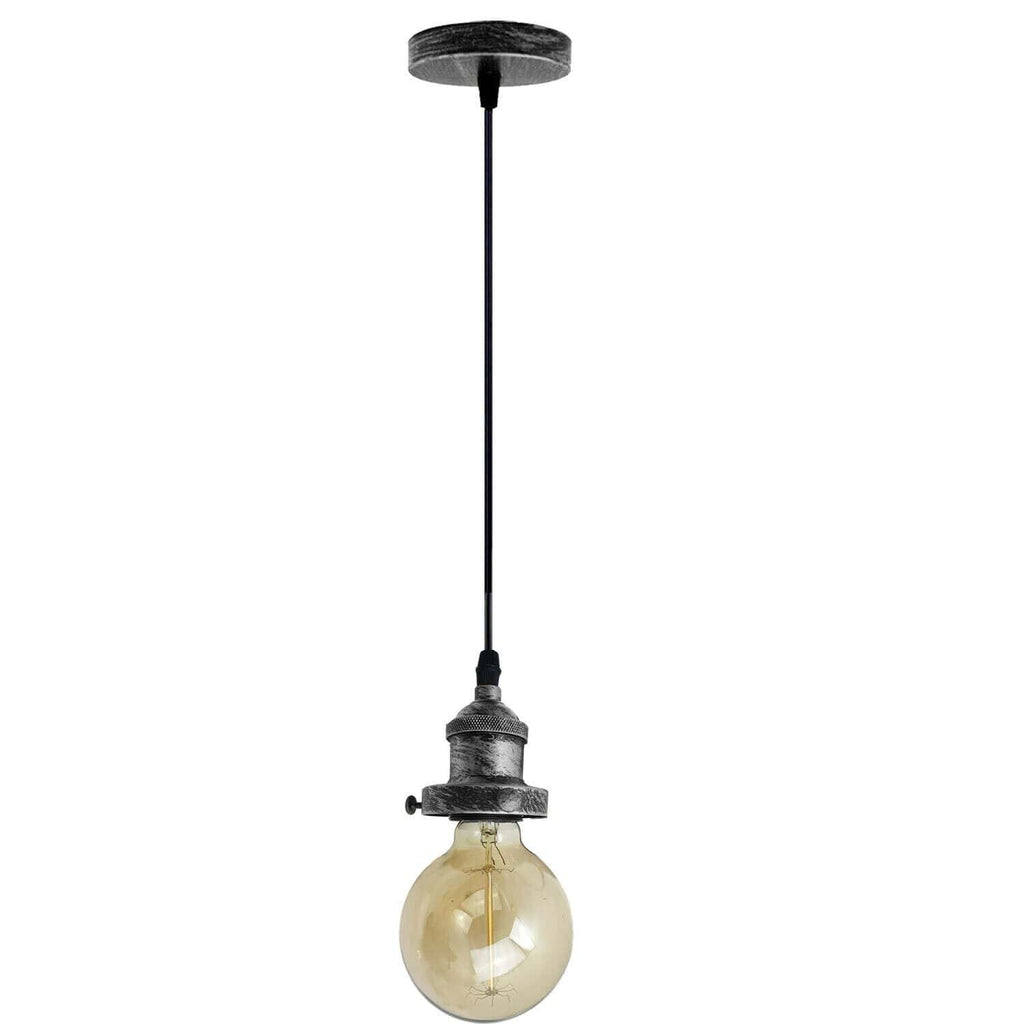E27 Ceiling Rose Light Fitting Vintage Industrial Pendant Lamp Bulb Holder Light - Brushed Silver~2207