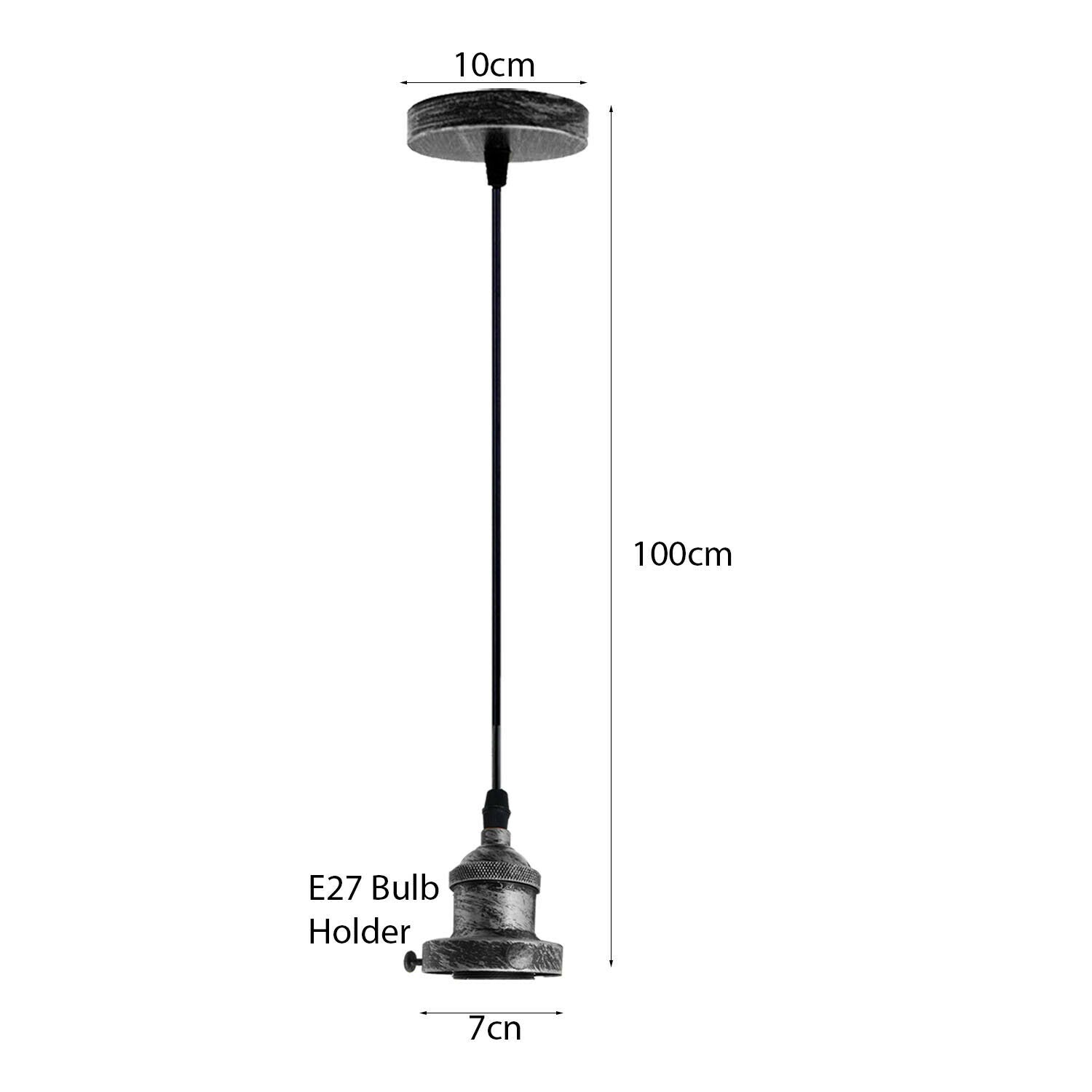 E27 Ceiling Rose Light Fitting Vintage Industrial Pendant Lamp Bulb Holder Light - Brushed Silver~2207