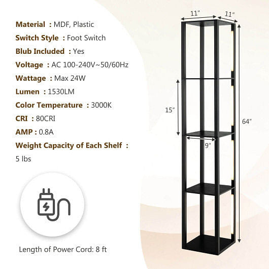 64 Inches Floor Lamp with 3-Level Dimmable LED Bulbs and Rotatable LED Poles-Walnut
