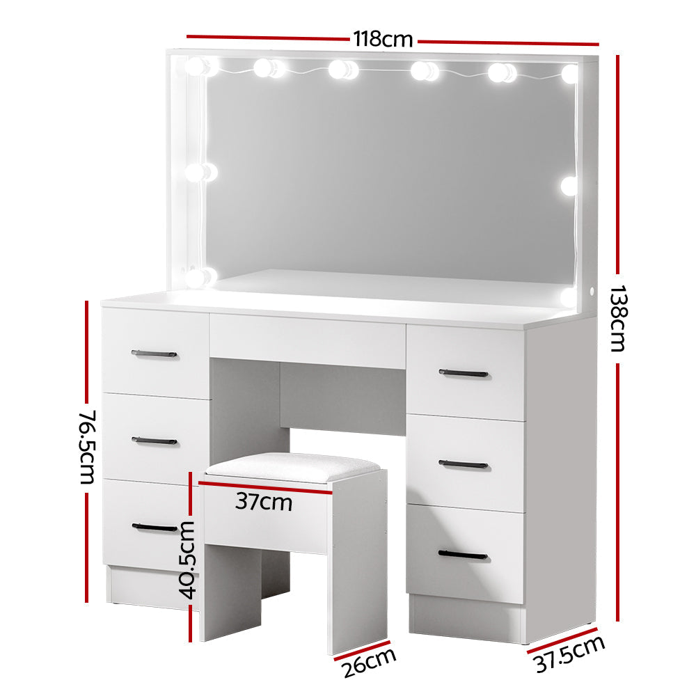 NNEDSZ Artiss Dressing Table Set Stool 10 Led Bulbs White Debbie